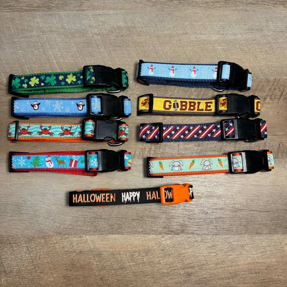 Lot of 9 Worthy Dog Holiday Festive Seasonal Collars Size Medium